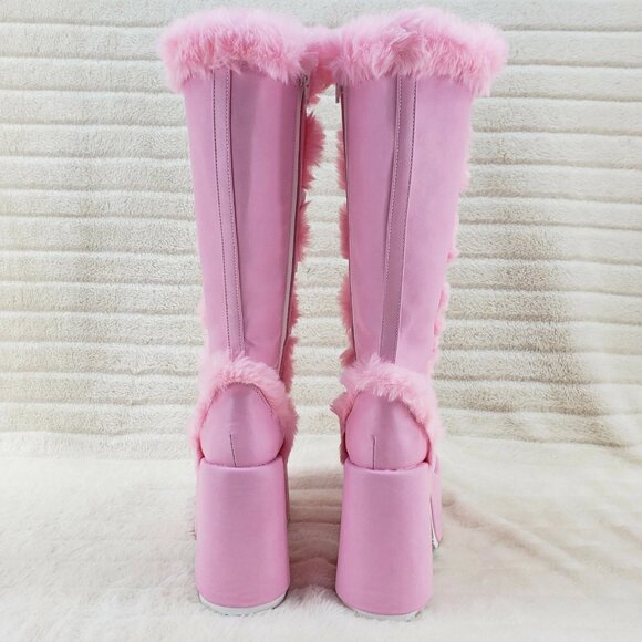 Camel 311 Baby Pink Furry Goth Punk Platform Knee Boots - Picture 3 of 10